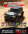 Off-road vehicle with Heavy Duty Three Quarters Inch D Ring Shackle 70,000 Lb Break Strength With Seven Eighths Inch Pin Isolator