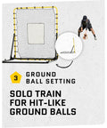 Fielding Trainer For Baseball And Softball With Rebound Net, Grounders, Line Drives And Fly Balls Return Settings, Four By Four Point Five Foot Steel Frame, UV And Weather Resistant Net, Easy Fold Design For Serious Pro Grade Infield Practice