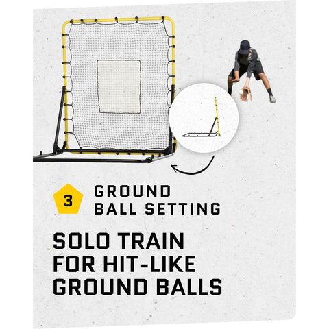 Fielding Trainer For Baseball And Softball With Rebound Net, Grounders, Line Drives And Fly Balls Return Settings, Four By Four Point Five Foot Steel Frame, UV And Weather Resistant Net, Easy Fold Design For Serious Pro Grade Infield Practice