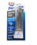 Packaging of Ultra Grey RTV Silicone Gasket Maker 3 Oz For High Torque And High Vibration Engines OEM Spec. Tube inside blister pack.