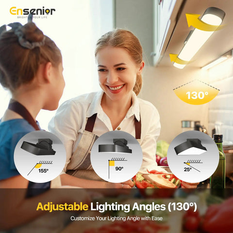 Rechargeable Motion Sensor Light Bar With 2000mAh Battery shown with 130 degree rotatable feature above kitchen counter