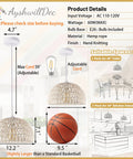 White Woven Pendant Light Boho Chic Chandelier Dome Fixture, Farmhouse Style Rattan Wicker Pendant for Dining Room