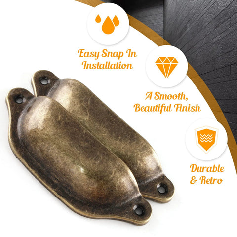 Antique Bronze Cup Drawer Pulls 3 Inch Hole To Hole Cabinet Handles With Two Mounting Holes 20 Pack Durable Iron Hardware close-up