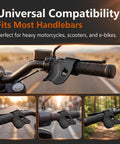 Universal Motorcycle Cruise Control Throttle Holder mounted on a textured black motorcycle grip for comfortable riding.