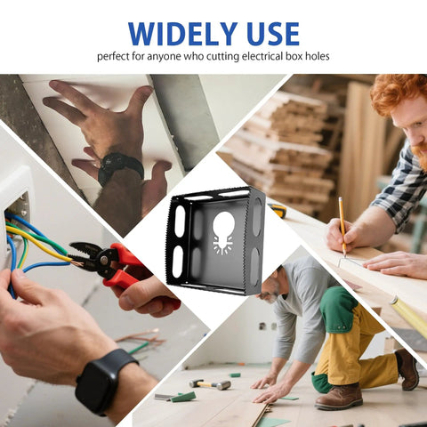 Upgraded Stainless Steel Square Slot Cutter For Drywall Outlet Box shown in use for precise drywall cutting and electrical box installation.
