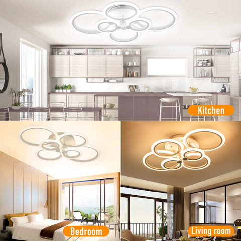 Dimmable LED Ceiling Light With Dope 6 Ring Flower Design, 31.4 Inch Flush Mount Chandelier in kitchen, bedroom, living room