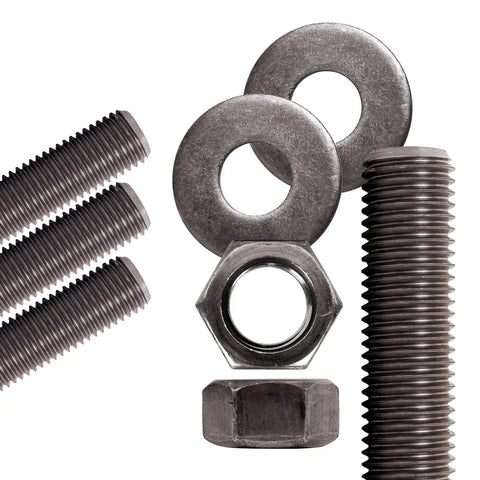 Unfinished Threaded Rods Seven Eighths Inch Diameter, 36 Inch Length, 9 TPI UNC Coarse All Thread Rods, 4 Pack With Nuts And Washers