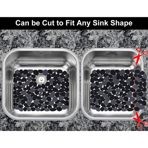 Pebble Kitchen Sink Mats Set Black 2 Pack PVC Sink Protectors for Stainless Steel, non slip, cut-to-fit in sinks
