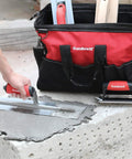8 Piece Masonry Tool Set Pro Grade With Finishing Trowel Gauging Trowel Groover Edger Extruded Alloy Float Wood Float And Wire Twister In Durable Tool Bag For Quick, Easy Concrete Finishing in use on concrete