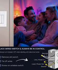 Battery Free Wireless Light Switch For Hue With 30 Foot Range Kinetic Wall Mount Decora Style Plug And Play shown with family in living room