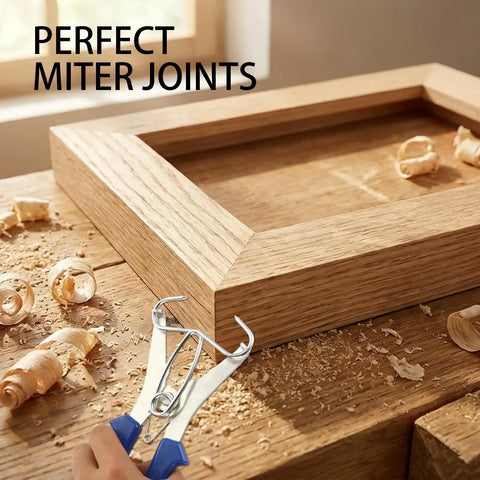 20 Piece Stainless Steel Miter Spring Clamps Kit with Spring Loaded Pliers used on wood picture frame corner joint