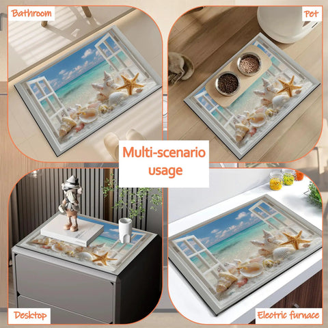 Washer And Dryer Top Protector Mat With Anti Slip, Absorbent Dust Cover Pad featuring beach scenery for versatile home use