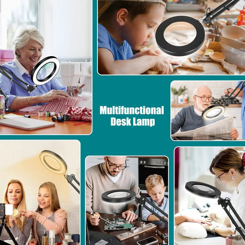 Magnifying Glass With Light And Stand 5X 10X Real Glass HD Desktop Magnifier showing various close work and crafts uses