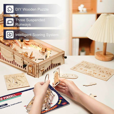 Handcrafted 3D Wooden Pinball Puzzle Kit For Adults And Teens 14 Plus Mechanical Model DIY Pinball Game Build Kit Christmas Birthday Gift Idea For Collectors And Family Fun Hands On Durable Natural Wood Construction No Batteries Required, wooden parts assembly
