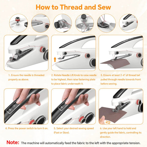 Step-by-step guide on using Portable Handheld Sewing Machine With Two Speeds Heavy Duty Mini Stitcher Kit for beginners.
