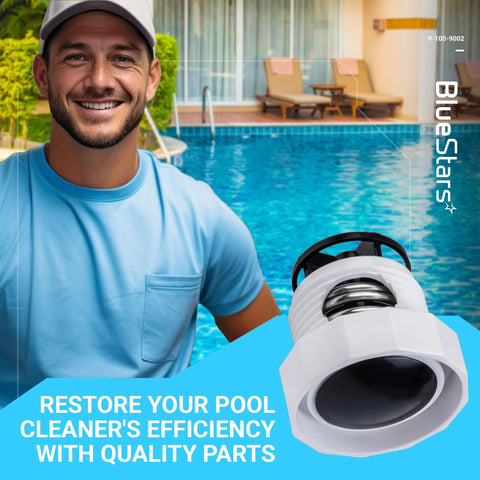 Close-up: BlueStars 9-100-9002 pressure relief valve replacement kit, white with black seal for Polaris pool cleaners