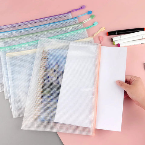 Six Pack Mesh Zipper Pouches Waterproof and Durable Organizer Bags for Board Game Storage, Documents, and Letter A4 Files