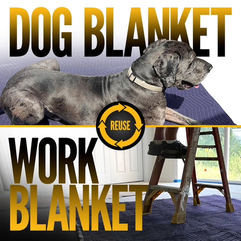 Moving Blankets Mega Mover 80 Inch By 72 Inch Pro Quilted Large Furniture Pads 4 Pack Heavy Duty Polyester Blue used as dog and work blanket