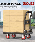 Foldable Push Cart Dolly With 560 Lb Capacity, Heavy Duty Moving Platform Hand Truck, 4 Inch TPR Wheels, Loaded with Boxes, Red Wheel