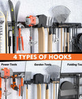 64 Inch Garage Tool Organizer Wall Mount Heavy Duty Storage Rack With 620 Lbs Capacity showcasing tools and hooks on metal shelf
