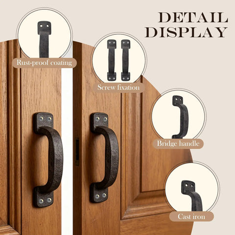 Heavy Duty Cast Iron Door Pull Handles Set Of 2 In Black Antique Finish For Sliding Doors Cabinets And Outdoor Fences