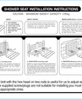 Installation instructions for Premium Burmese Teak Folding Shower Seat Bench Wall Mounted With Brushed Finish.