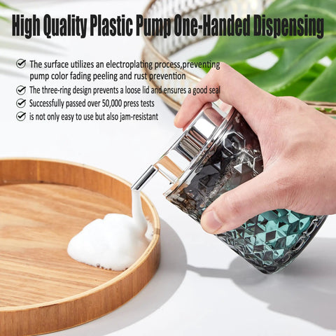 Foaming Hand Soap Dispenser With Diamond Pattern Clear Glass Refillable Foam Pump Bottle For Hand Soap Dish Soap Body Wash Shampoo Facial Cleanser And Baby Wash Must Have Everyday Essential Go To For Bathroom Kitchen And Commercial Use