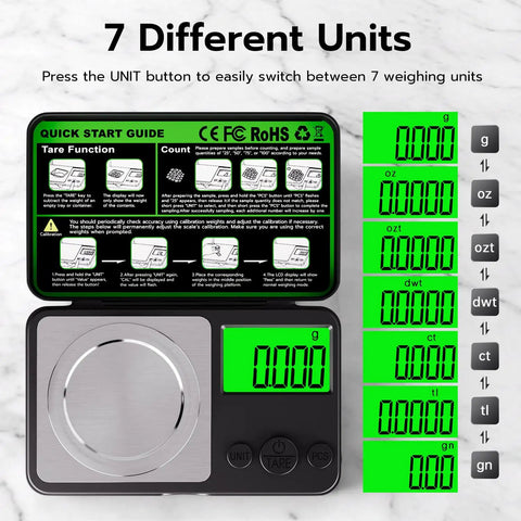 Ultra Precision Mini Pocket Scale 50G X 0.001G With Tare Function Backlit LCD Calibration Weight Included Seven Weight Units