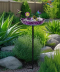 Outdoor 11 Inch Colorful Purple And Blue Metal Bird Bath Freestanding Garden Decor Hummingbird Flower Bowl Feeder for Backyard