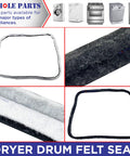 Dryer Drum Felt Seal Replacement WP37001132 for Admiral Amana Crosley Kenmore, black and white seal close-up and full view