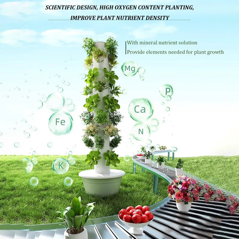 Vertical Hydroponic Tower Garden System For Herbs Fruits And Vegetables No Soil With Hydrating Pump Adapter Net Pots And Timer