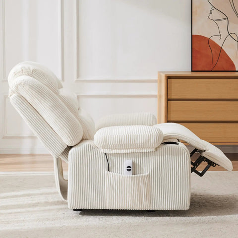 Power Pushback Electric Recliner With Cup Holders For Adults Ultra Comfy Home Theater Seating One Motion Reclining Chair in stripe white