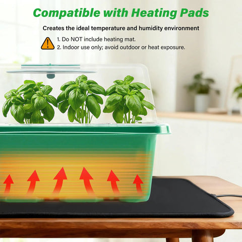 5 Pack Seed Starter Trays Kit With Clear Humidity Dome And Base Indoor Greenhouse Propagator with growing plants inside