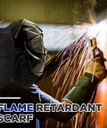 Welding Helmet Cover And Helmet Bib Set With Press Fit Neck Seal For Safety Flame Retardant Fabric Keeps Sparks Off And Protects Your Neck Durable Universal Fit For Most Helmets Classic Black, in use with welder