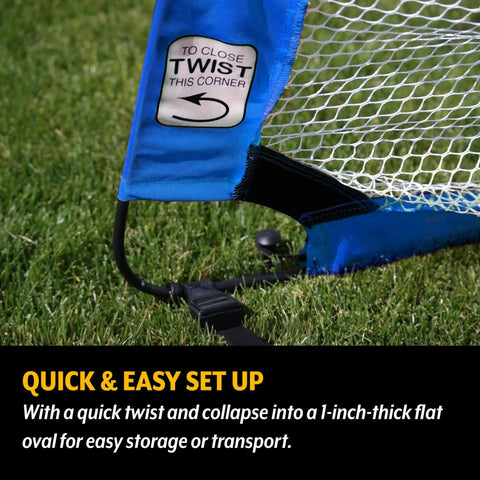 4 Foot Pop Up Soccer Goal Set Portable Training Football Net Kit with Knitted Poly Mesh close-up showing easy fold design