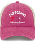 Dope Outdoor Trucker Hat For Men With Vintage Style in Rose Red with 'Foxborough American Original' text.