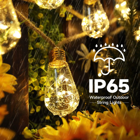 Vintage Hemp Rope Solar String Lights For Outdoor Patio 20 Feet With 16 Shatterproof Bulbs Waterproof Warm White 8 Modes