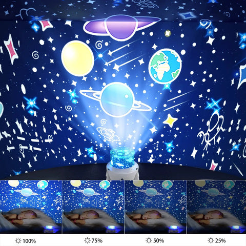 Kids Night Light Projector For Bedroom With Galaxy Stars Planets Dinosaurs Animals Constellations And Holiday Themes glowing projection on ceiling