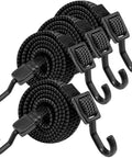 Heavy Duty Bungee Cords With Hooks 40 Inch Flat Adjustable Rubber Black Straps With Buckle Hooks For Outdoor Camping Tarps Bike Rack Tent Truck 4 Pack Bundle
