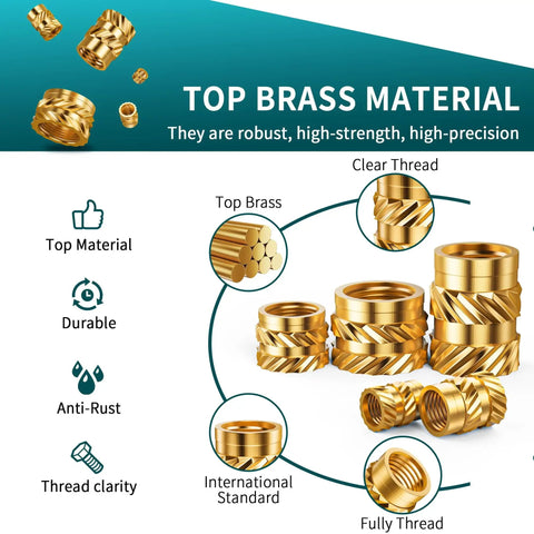 Beefy Brass Heat Set Threaded Inserts Kit For Plastic And 3D Printing, Fifteen Size Assortment M2 to M6 on display