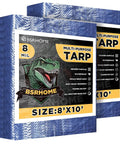 Heavy Duty Waterproof Tarp 8x10 Feet 2 Pack Blue Tarpaulin 8 Mil Thick With Metal Grommets Outdoor Tent Cover packaging