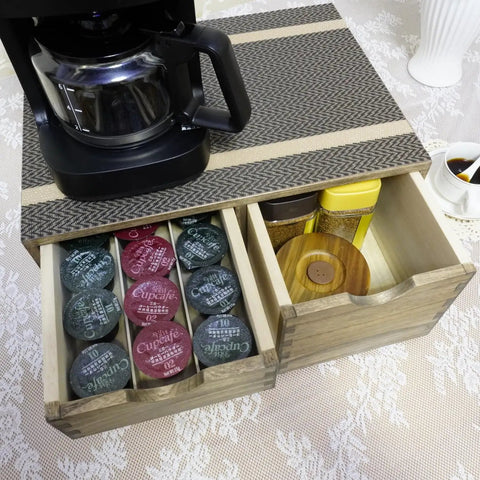 Coffee Pods Storage Drawer Organizer For K Cups And Capsules For Coffee Maker Dual Compartment Desk Drawer With Detachable Partition Fits Small And Large Pods Kitchen Counter Box Dark Wood Mini Chest Your Caffeine Fix