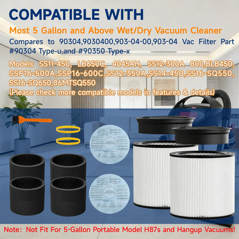 Replacement Filter Kit For 5 Gallon And Up Wet Dry Vacs Includes Dry Filter And Foam Sleeve Compatible With 90304 displayed