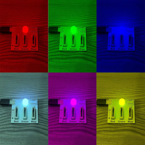 DIY Soldering Practice Kit for RGB Color Mixing and Electronics Training Board with RGB LED lights in different colors