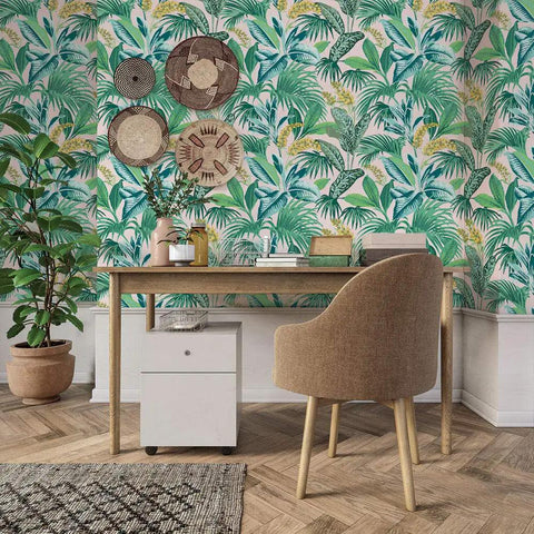 Pink Botanical Havana Palm Peel And Stick Wallpaper With Self Adhesive Removable Grasscloth Look Texture For Accent Walls And Diy Decor 20.5 In By 16.5 Ft Made In The USA