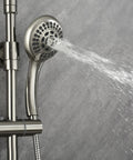 Riviera Shower System With 8-Inch Rain Showerhead, Three Body Sprays, Five-Function Hand Shower, Brushed Nickel Finish in use