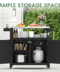 Weatherproof HIPS Outdoor Kitchen Island With Stainless Steel Top And Storage Cabinet Movable Prep Table With Wheels