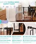 Image showing Extra Wide Baby Gate 29 To 49 Inches For Doorways And Stairs, Pressure Mounted Safety Gate With Door in use, black color.