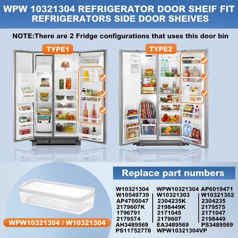 Two Pack Fridge Door Shelf Bin Replacement WPW10321304 Compatible With Kenmore And Whirlpool Refrigerators diagram