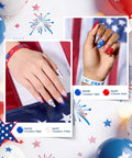 Fourth Of July Gel Nail Polish Kit With UV Light And 6 Festive Red White Blue Shades, patriotic manicure with nail art tools.